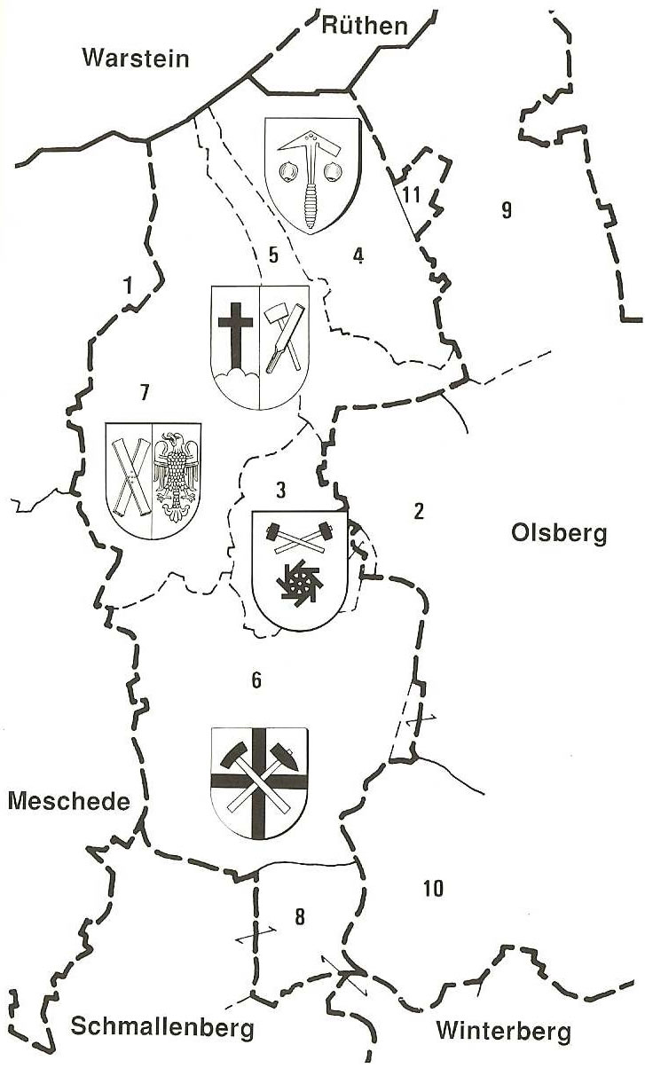 Landkarte der Gemeinde Bestwig mit Wappen
