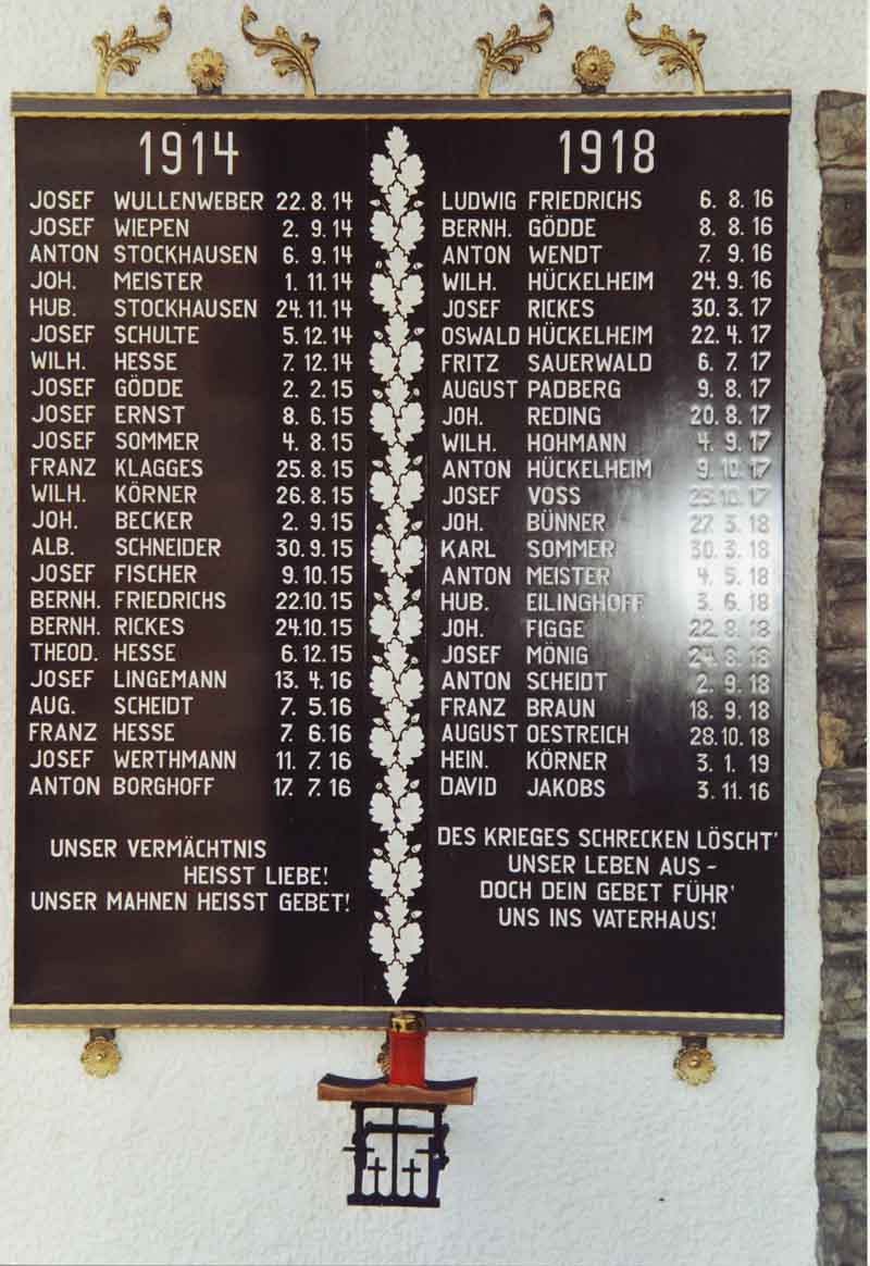 Tafel mit Namen der Nuttlarer Gefallenen des 1. Weltkriegs